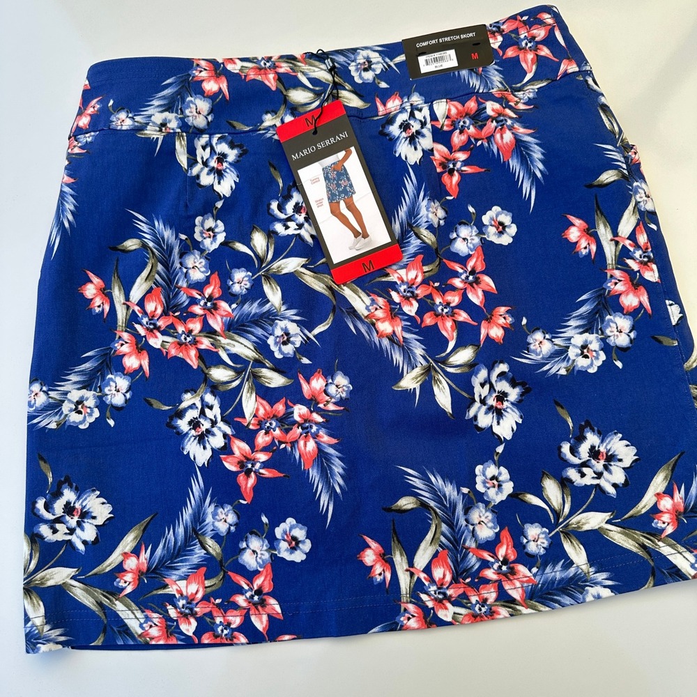 Mario Serrani Skort Blue Floral Comfort Stretch Tummy Control Medium NWT - Picture 7 of 10